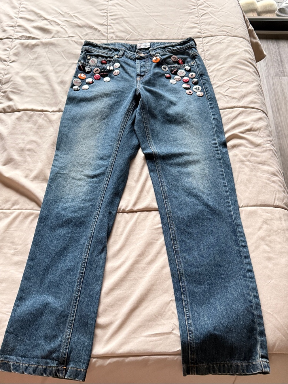 RED Valentino Blue Straight-Leg Jeans with Button Embellishments